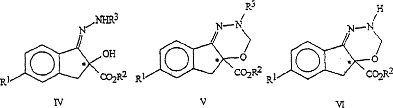 Reaction scheme showing the transformation from Formula IV to V and VI highlighting the core ring system modifications