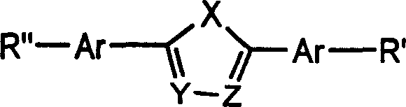 General molecular structure of oxadiazole-based electron transport materials showing variable aryl substituents