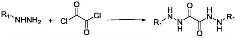 General synthesis scheme of oxalohydrazide ligands from hydrazine and oxalyl chloride