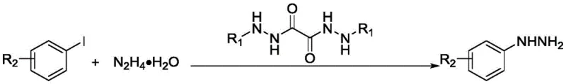 General reaction scheme for C-N coupling of aryl iodides with hydrazine hydrate using the ligand