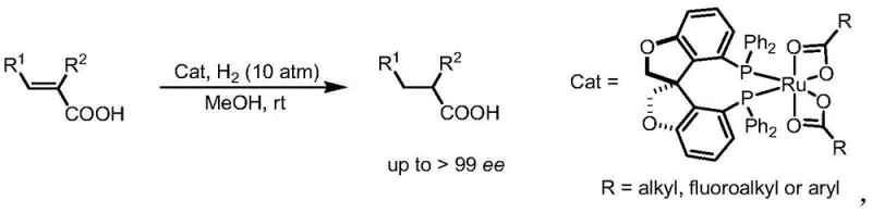 Catalytic asymmetric hydrogenation of unsaturated carboxylic acid using the Ru-oxaspiro complex