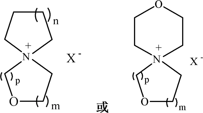 General chemical structure of oxaspirocyclic quaternary ammonium salts showing variable ring sizes and anion types