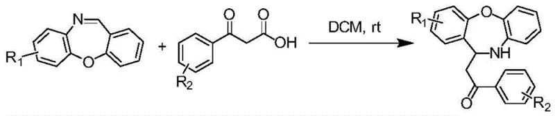 General reaction scheme for catalyst-free synthesis of oxazepine derivatives from dibenzo[b,f][1,4]oxazepine and beta-keto acids
