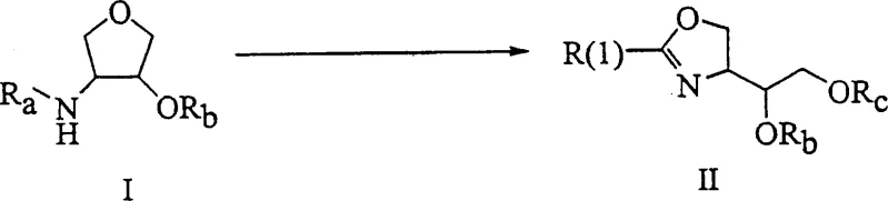 General conversion of amino-tetrahydrofuran (I) to oxazoline (II)