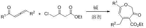 General reaction scheme for the synthesis of poly-substituted oxepin-3(2H)-one compounds using base catalysis