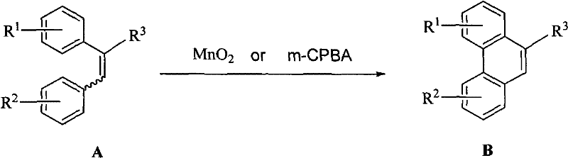 General reaction scheme for oxidative coupling of stilbene derivatives to phenanthrene derivatives using MnO2 or m-CPBA