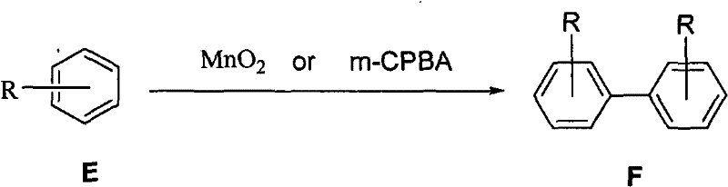 Reaction scheme for oxidative coupling of substituted benzene to biphenyl derivatives