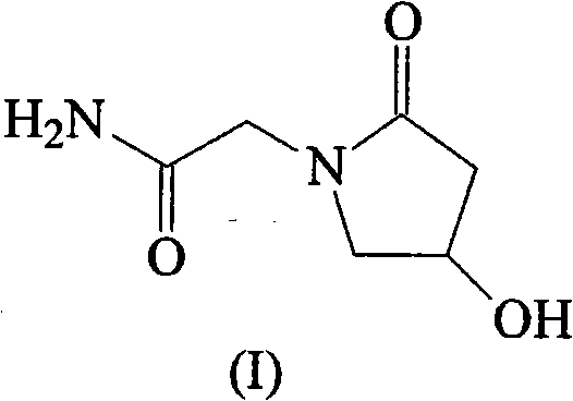 Chemical structure of Oxiracetam (Formula I) showing the pyrrolidone ring and acetamide side chain