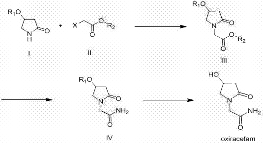 Novel Oxiracetam synthesis route using TBDMS protection showing solid intermediate precipitation and high purity
