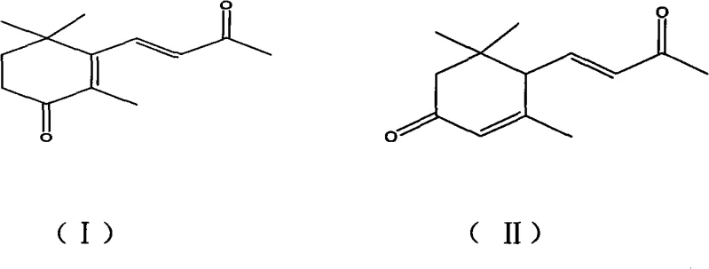 Chemical structures of 4-oxo-beta-ionone (I) and 3-oxo-alpha-ionone (II) synthesized via copper catalysis
