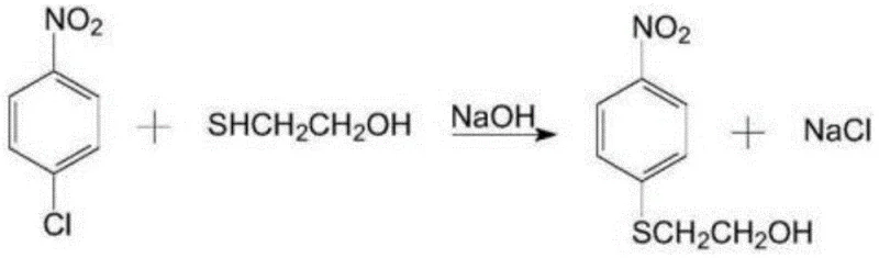 Condensation reaction of p-nitrochlorobenzene and mercaptoethanol to form sulfide
