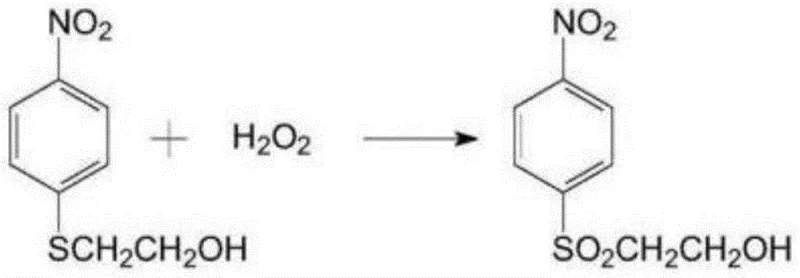 Oxidation of sulfide to p-nitrophenyl-beta-hydroxyethyl sulfone using hydrogen peroxide