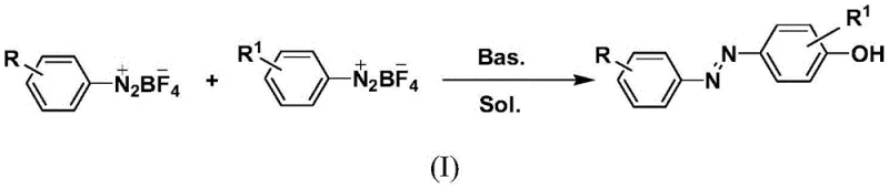 General reaction scheme showing the synthesis of p-aryl azophenol derivatives from two aryl diazonium salts using additives in a mixed solvent