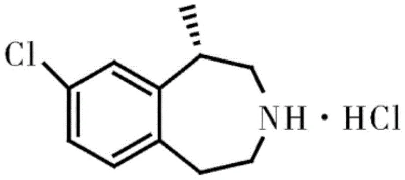 Chemical structure of Lorcaserin showing the cyclic amine core derived from p-chlorophenethylamine