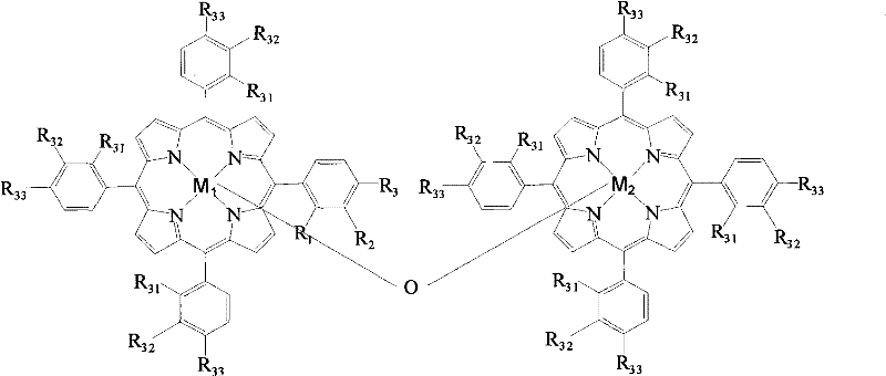 Chemical structure of binuclear metalloporphyrin catalyst Formula III used in p-cresol oxidation
