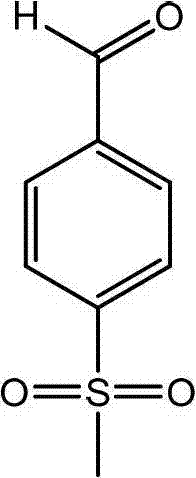 Chemical structure of p-methylsulfonyl benzaldehyde showing the aldehyde and sulfone functional groups