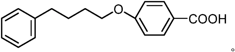 Chemical structure of p-phenylbutoxy benzoic acid showing the phenylbutyl ether linkage to the benzoic acid moiety