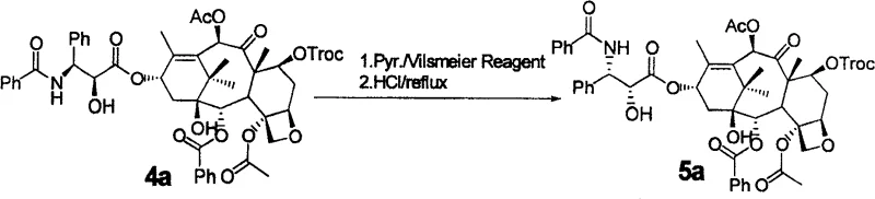 Specific reaction step showing the oxazoline-mediated stereoinversion for Paclitaxel synthesis