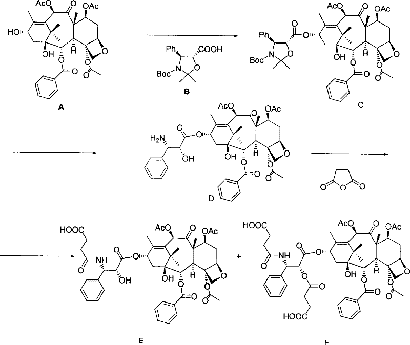 Liquid phase synthesis of paclitaxel intermediates showing protection and linker attachment