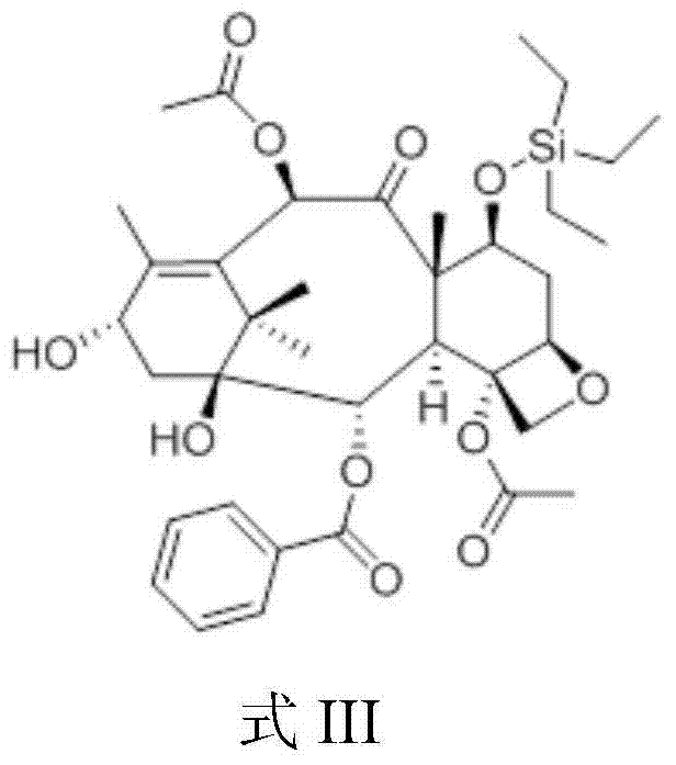 Chemical structure of 7-TES-Baccatin III (Formula III) showing the triethylsilyl protection at the C-7 position