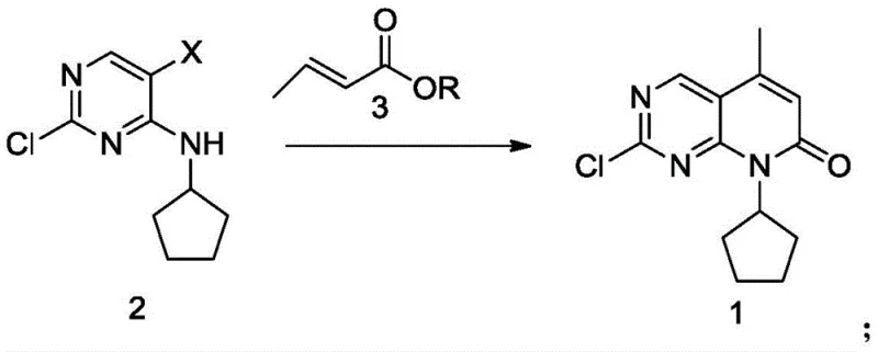 Novel PdCl2 catalyzed reaction scheme converting Compound 2 and Crotonic Acid to Compound 1