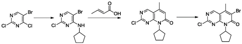 Prior art synthesis route showing complex halogenation and selectivity issues
