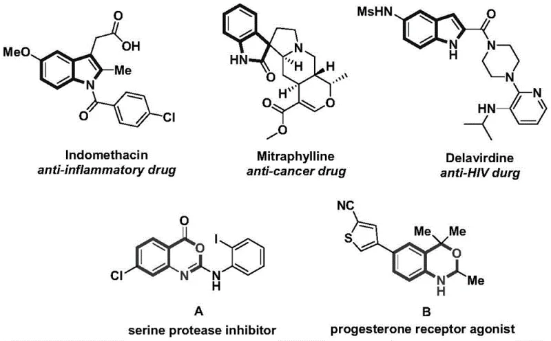 Biological significance of indole and benzoxazine scaffolds in drugs like Indomethacin and Delavirdine