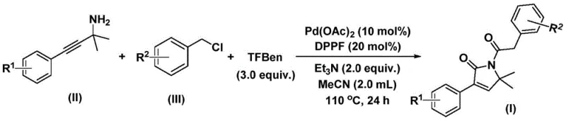 General reaction scheme showing Pd-catalyzed synthesis of 1,5-dihydro-2H-pyrrol-2-one from propargylamine and benzyl chloride
