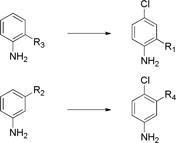 Specific reaction equation detailing the transformation of substrates with R groups to para-chlorinated products
