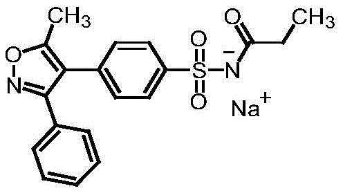 Chemical structure of Parecoxib Sodium showing the core isoxazole and sulfonamide moieties