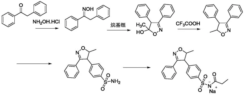 Conventional synthesis route using n-butyllithium and trifluoroacetic acid showing complex multi-step transformations