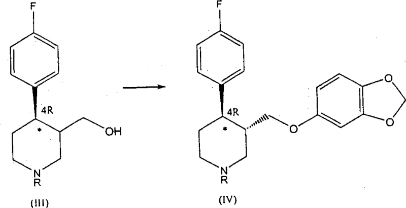Nucleophilic substitution reaction converting hydroxymethyl intermediate (III) to sesamol ether (IV)