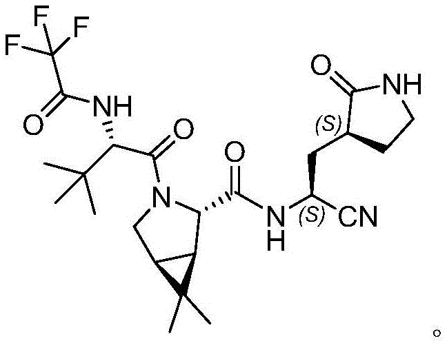 Chemical structure of PF-07321332 (Paxlovid) showing the core bicyclic intermediate connection