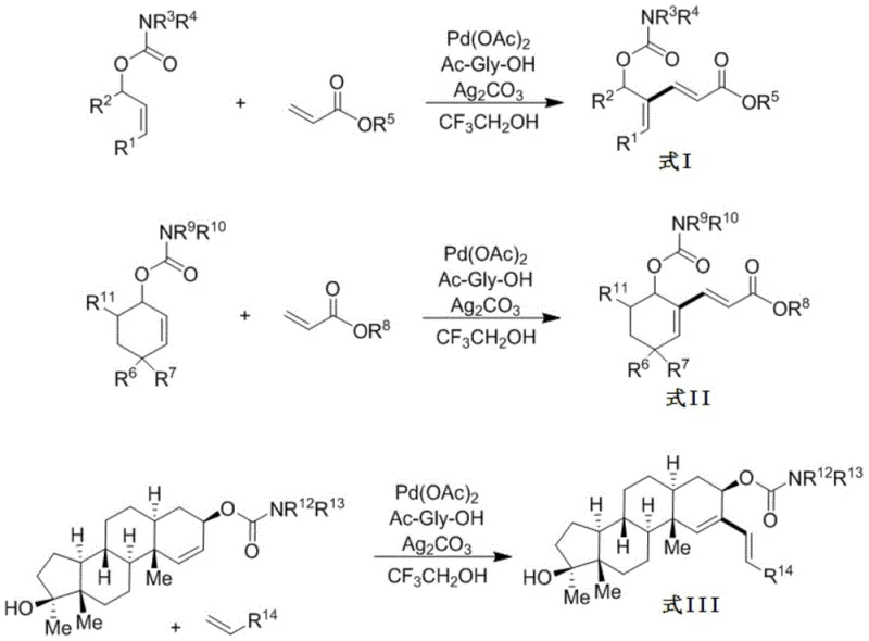 General reaction scheme showing Pd-catalyzed alkenylation of allyl alcohol carbamates to form conjugated dienes