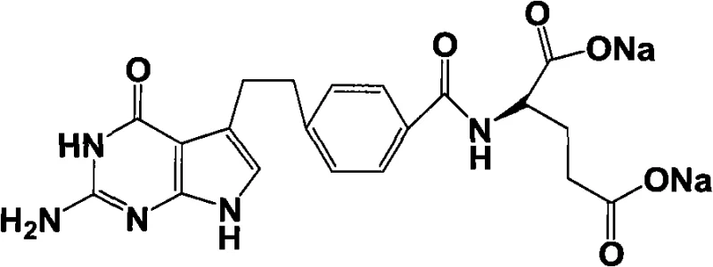 Chemical structure of Pemetrexed Disodium showing the final API configuration