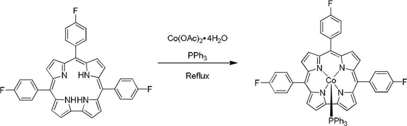Synthetic route for tris(4-fluorophenyl)corrole cobalt triphenylphosphine complex showing reflux in methanol