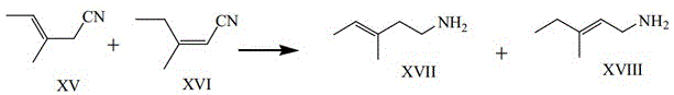 Reduction of isomeric nitrile mixture XV and XVI to amine mixture XVII and XVIII