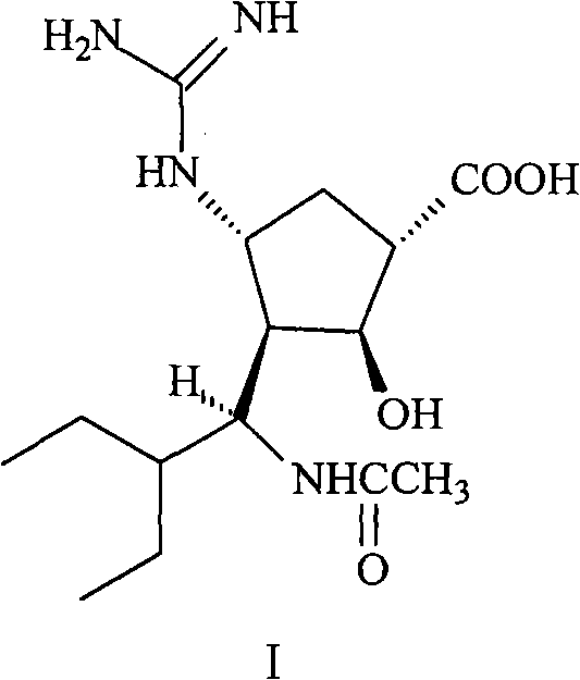 Chemical structure of Peramivir showing stereochemistry and functional groups