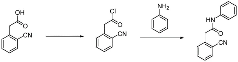 Conventional synthesis route using thionyl chloride showing acid chloride formation