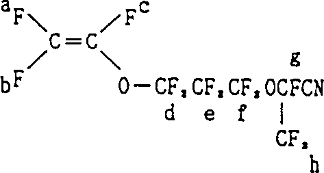 General structure of perfluoro unsaturated nitrile monomer with vinyl ether group