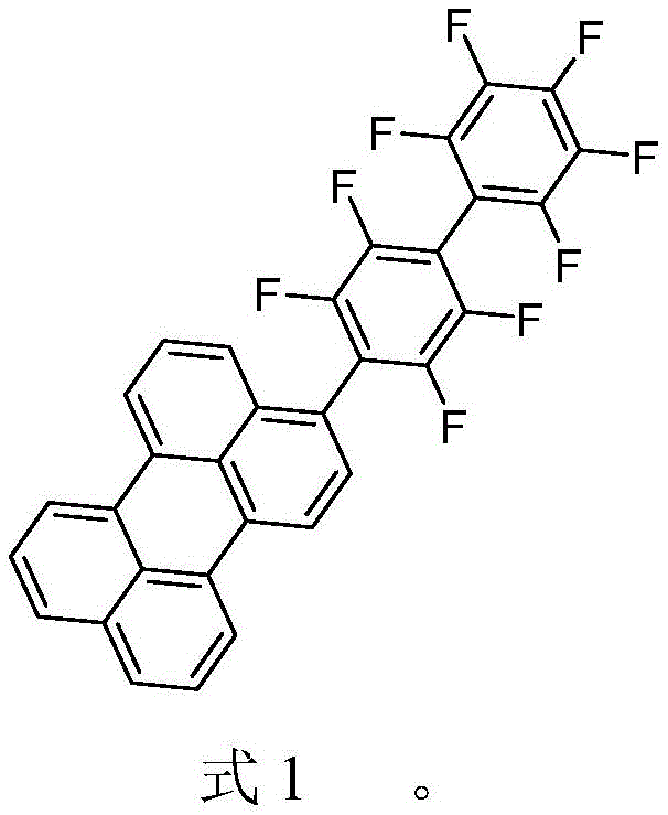 Chemical structure of the novel fluorinated perylene derivative Compound IV showing the perylene core linked to tetrafluoro and pentafluoro benzene rings