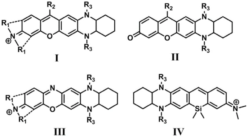 General chemical structures of phenazine condensed fluorescent dyes types I-IV
