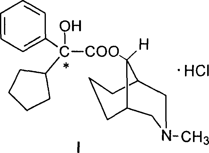 Chemical structure of Phencynonate Hydrochloride (Formula I) showing the chiral center