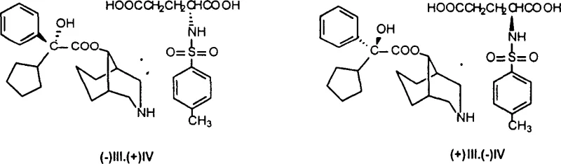 Structures of the diastereomeric salts (-)III.(+)IV and (+)III.(-)IV formed during resolution