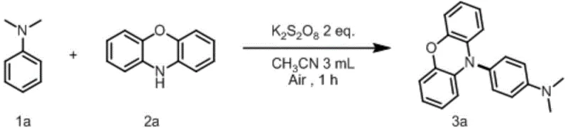 Specific example of N,N-dimethylaniline reacting with phenoxazine to form product 3a