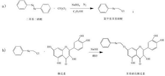 Reaction scheme for the synthesis of phenyl quercetin selenide demonstrating the versatility of the aqueous borax method