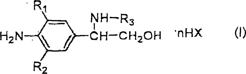 General structural formula of novel phenylethanolamine compounds with beta2-receptor excitatory effect showing variable R groups