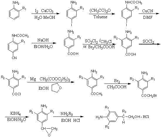 Conventional 10-step synthetic route for phenylethanolamines showing low efficiency and multiple transformations