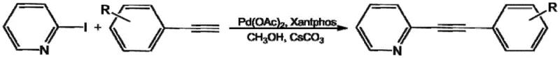 General reaction scheme for synthesizing phenylethynyl pyridine derivatives using Pd catalyst