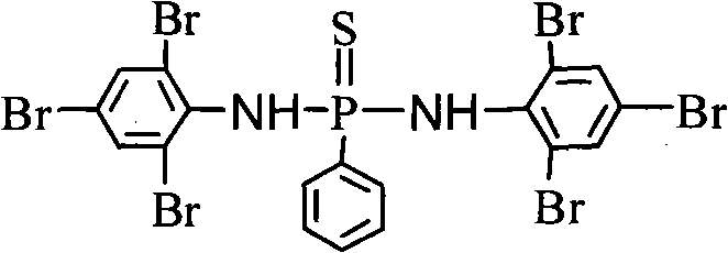 Chemical structure of Phenylthiophosphonobis(2,4,6-tribromophenyl)amine showing P-N-S-Br synergy